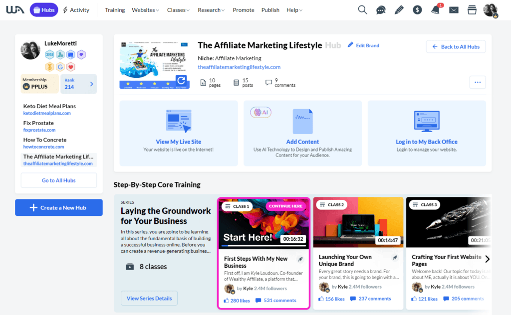 The training in Wealthy Affiliate