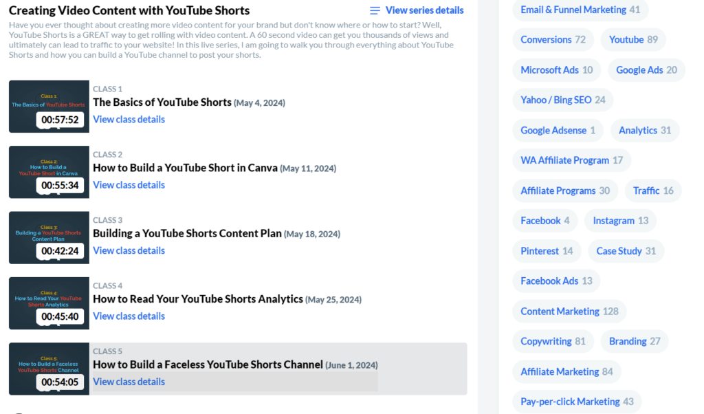 The Classes in Wealthy Affiliate