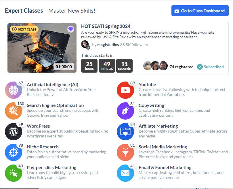 Wealthy Affiliate, The best affiliate marketing classes