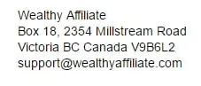 Wealthy Affiliate mailing address