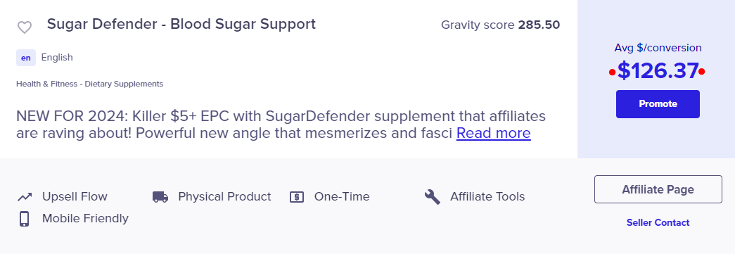 Sugar Defender Clickbank affiliate product