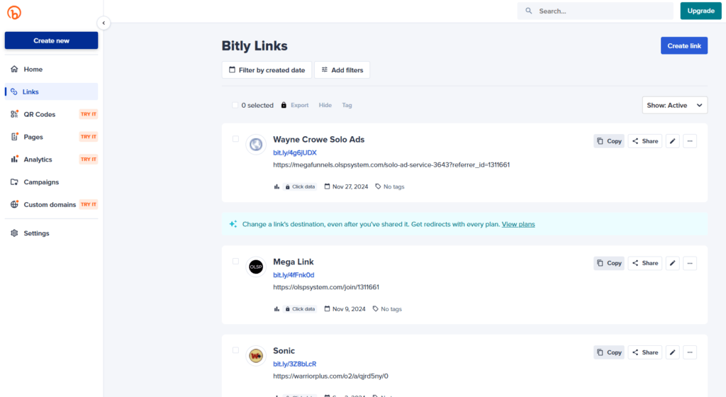 Bitly link shortener